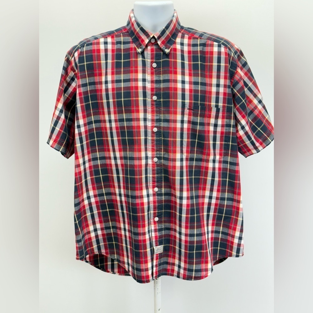 WOODS & GRAY Men's red and navy plaid shirt size L